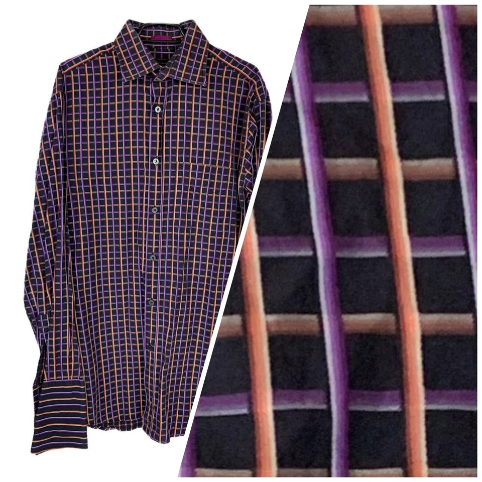 Camisa Paul Smith 15 38 Puño Francés Manga Larga Negra Púrpura Naranja Hecha en Italia Foto 1 de 4