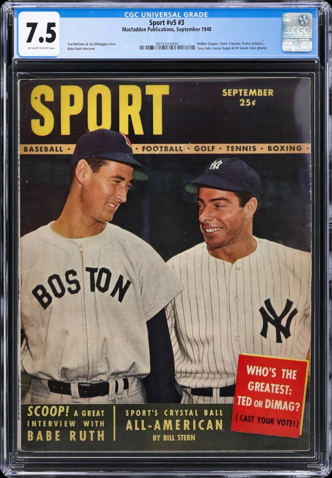 Septiembre 1948 SPORT Ted Williams/Joe DiMaggio CGC 7.5 Quiosco Pop 4, 6 Alto HER Foto 1 de 1