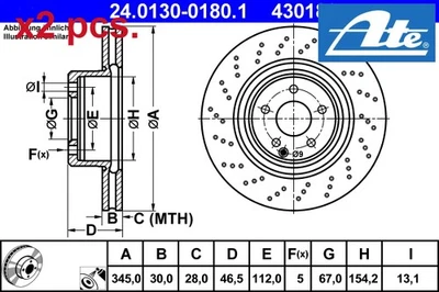 X2 PCS FRONT BRAKE DISC SET LEFT AND RIGHT 24.0130-0180.1 ATE I - Image 1 of 3