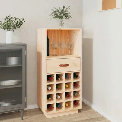 Solid Wood Wine Cabinet with Drawer & 16 Bottle Rack – Home Bar Storage Unit - Image 1 of 4