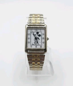 Vintage Disney Mickey Mouse Uhr Tank Style Gehäuse Stretch Fit Bicolor Armband - Bild 1 von 7