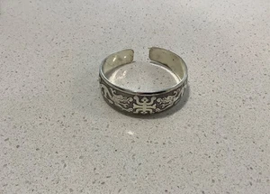 BANGLE SILVER TONE ENGRAVED DRAGONS AND SYMBOLS - Picture 1 of 3