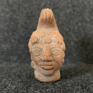 Terracotta Clay Sculpture Figurine Mayan Style Tribal Warrior Face Small Mexico - Picture 1 of 12