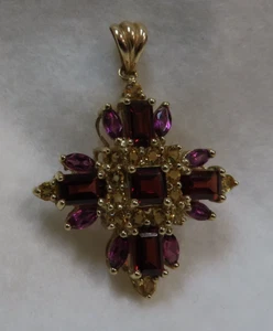 10K GOLD CROSS WITH DIAMONDS AND RUBIES - Picture 1 of 7