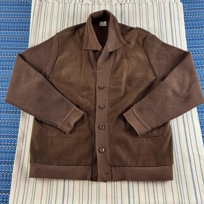 Chaqueta de Colección Neiman Marcus Para Hombre Grande Cuero Tejido Cárdigan Hecho en Alemania Años 90 Foto 1 de 4