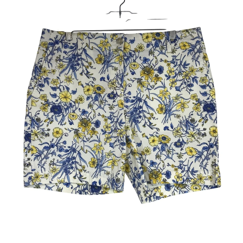 TALBOTS - PANTALÓN CORTO MUJER 10 - CHINO RELAJADO FLORAL BLANCO 7" MEZCLA ALGODÓN Foto 1 de 4