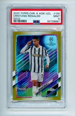 2020 Cristiano Ronaldo Topps Chrome Steve Aoki Gold Refractor Juventus /50 PSA 9 - Image 1 of 3