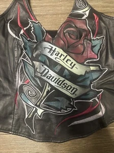 Harley Davidson Leather Embroidered Halter Top Size Medium - Picture 1 of 14