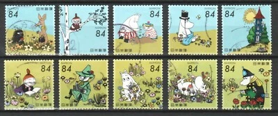 JAPAN 2021 MOOMIN (CARTOON) 84 YEN COMP. SET OF 10 STAMPS IN FINE USED CONDITION - Image 1 of 4