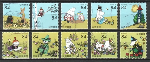 JAPAN 2021 MOOMIN (CARTOON) 84 YEN COMP. SET OF 10 STAMPS IN FINE USED CONDITION Cover