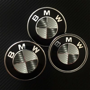 Black and Gray CARBON Fiber Roundel Decal for BMW BADGE EMBLEMS Rims Hood Trunk - Picture 1 of 5
