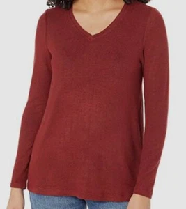 $99 NZT by Nic+Zoe Women's Red Sweet Dreams Long Sleeve T-Shirt Top Size XL - Picture 1 of 4