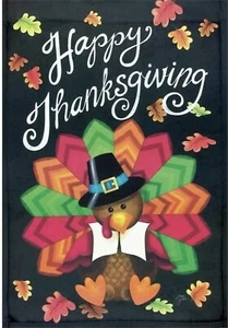 HAPPY THANSGIVING 12.5" X 18" GARDEN FLAG 27-3423-275 FLIP IT! RAIN OR SHINE - Picture 1 of 2