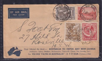 AUSTRALIA 1934 FIRST FLIGHT COVER FAITH IN AUSTRALIA BOOMERANG VIA PAPUA #C799 — 第 1/2 张图片