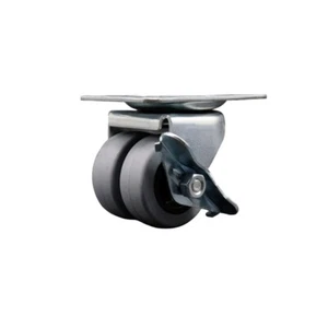 Low Profile Thermoplastic 2 Inch Dual Wheel Top Plate Swivel Caster with Brake - Picture 1 of 5
