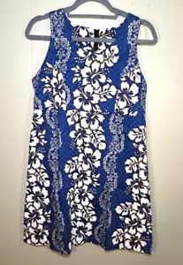 Hoku Hawaiian Dress Women Sz L Tropical Blue Floral Pre-Owned - Picture 1 of 13
