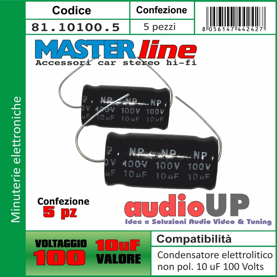 CONDENSATORE PER TWEETER 10 uF 100 V NON POLARIZZATO. CONDENSATORI 5 PEZZI - Immagine 1 di 2