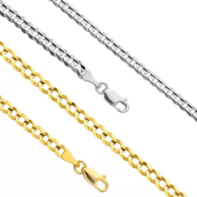 14K Real Solid Gold 2.5mm-7mm Cuban Curb Chain Necklace with Lobster Claw Clasp - Image 1 of 4