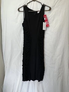 Calvin Klein NWT Stretch Dress Sz 6 Black Bodycon Ruched Features Whimsygoth - Picture 1 of 3