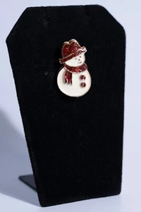 Happy Mini SNOWMAN Wearing Red Hat And Red Scarf Gold Tone Lapel Pin Christmas - Picture 1 of 3