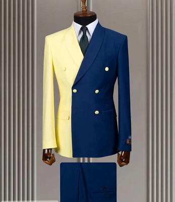 Trajes de hombre de negocios doble pecho calce ajustado boda esmoquin pico solapa novio graduación Foto 1 de 4