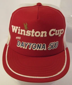 Vtg Winston Cup Daytona 500 Trucker Hat Mens Red Snapback Racing Cap USA 1990 - Picture 1 of 9