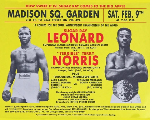 Sugar Ray Leonard vs Terry Norris - MSG Fight Poster - 8x10 color photo Cover
