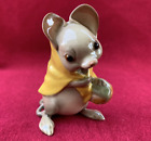 Vintage Keramik Maus Figur gelber Schal & Korb signiert