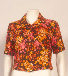 FRENCH VINTAGE SEASIDE/SUMMER FLOWER PRINT JACKET UK 12 / US 8 / FR 40 - Picture 1 of 3