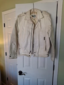 Vintage 80s Members Only Europe Craft Bomber Jacket Mens White Leather - Picture 1 of 9