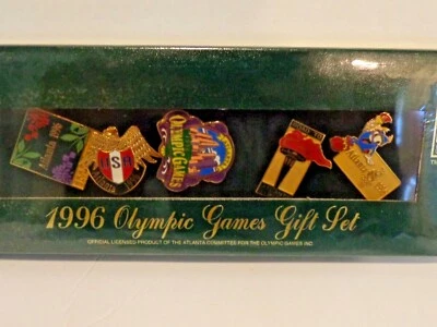 VINTAGE 1996 OLYMPIC GAMES PINS SET ATLANTA NEW SEALED  IN BOX SET OF 5 NICE !!! - Image 1 of 4