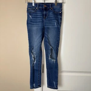 Celebrity Pink Jeans Girls Size 14 Dark Blue Distressed Straight Leg - Picture 1 of 7