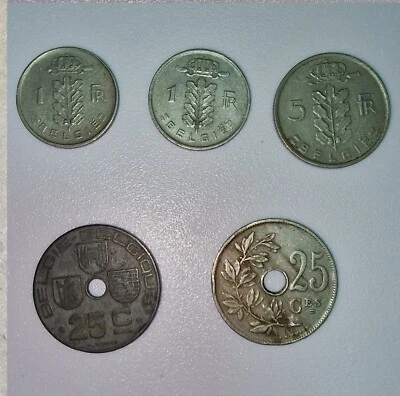 Rare Belgium Coin Collection: 5 Vintage European Collectible Coins (1928-1951) - Image 1 of 4