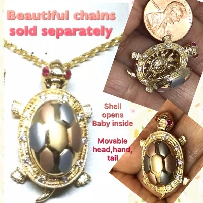 Sale GOLd Turtle 14k pendant good luck suerte mother baby 1.15" - Image 1 of 4