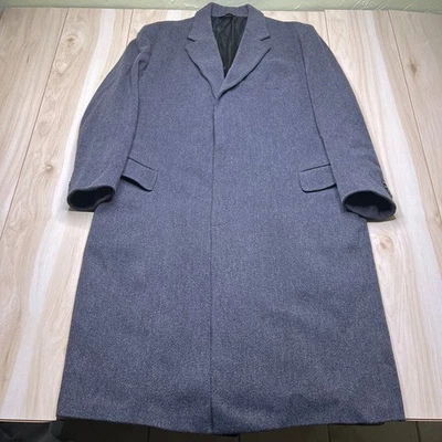 The Andover Shop Mens Blue Tweed Notch Lapel Long Sleeve Lined Overcoat Size 48 - Image 1 of 4