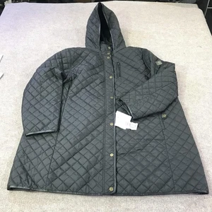 Lauren Ralph Lauren Coat Womens 3X Black Quilted Hooded Long Zip Front Plus Size - Picture 1 of 24