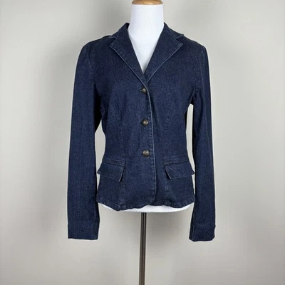 Ralph Lauren Jeans Co Denim Blazer Jacket Womens Medium Dark Blue Stretch Preppy - Image 1 of 4