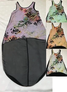 Sheer Floral Rose Chiffon Hi-Low Sleeveless Tank Tunic Maxi Top - Picture 1 of 6