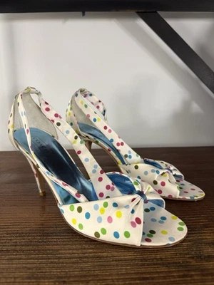 Nuevo Coach “Glena” Arco Iris Lunares Satén Tacones con Corbata al Tobillo Zapatos Talla 9.5 Foto 1 de 4