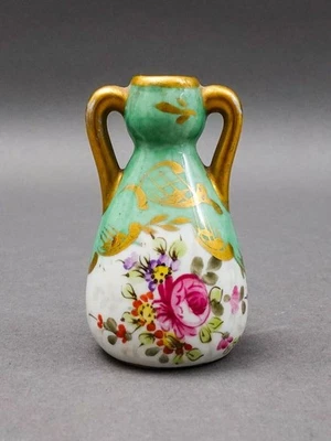 Jarrón miniatura de porcelana floral pintado a mano antiguo Sevres Francia 3" Foto 1 de 4