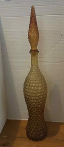 Vtg MCM Empoli 23”  Amber Diamond Genie Bottle With Bubble Stopper  EUC - Picture 1 of 4