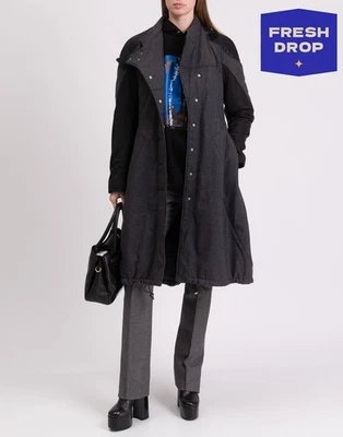 RRP€1032 HIGH TECH Flannel Coat IT46 US10 UK14 XL Grey Water Repellent Padded - Image 1 of 4