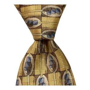 Corbata VILLA BOLGHERI Hombre Seda XL Diseñador ITALIA Geométrica Amarilla/Marrón Usada en Excelente Condición - Imagen 1 de 3