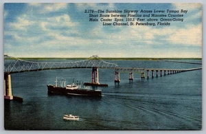 Postcard Bridge Sunshine Skyway Across Lower Tampa Bay. St. Petersburg Florida - Picture 1 of 2