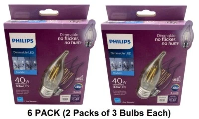 Philips 40W Equivalent Daylight BA11 Medium Base LED Light Bulbs (6 Pack) NEW - Image 1 of 4