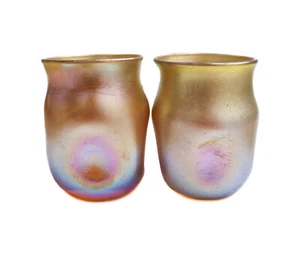 Par de jarrones miniatura LCT Tiffany oro vidrio iridiscente #T2596 / #T6754 - Imagen 1 de 8