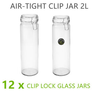 12 x Glass Canister with Air Tight Lids 2L Food Storage Container Jar Jars DDF