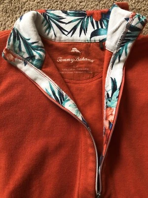 Tommy Bahama 1/4 Cremallera Naranja Sudadera Spandex Elastizada Pequeño Cuello Floral Foto 1 de 4