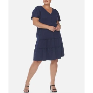 White Mark Dress Womens 2XL Navy Blue Tiered V Neck Short Sleeve Casual NWT - Picture 1 of 11