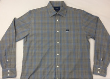 Faconnable Club Mens Dress Shirt Cotton Long Sleeve Blue Glen Plaid Size Medium